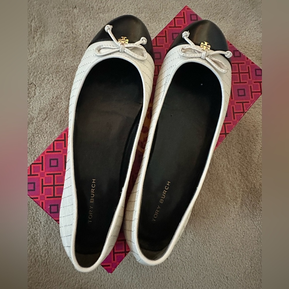 Tory Burch Cream and Black Ballet Flats